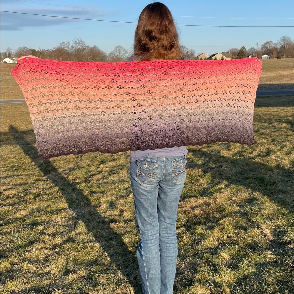 Hand Crocheted Gradient Rectangular Shawl - Picture 7 of 8